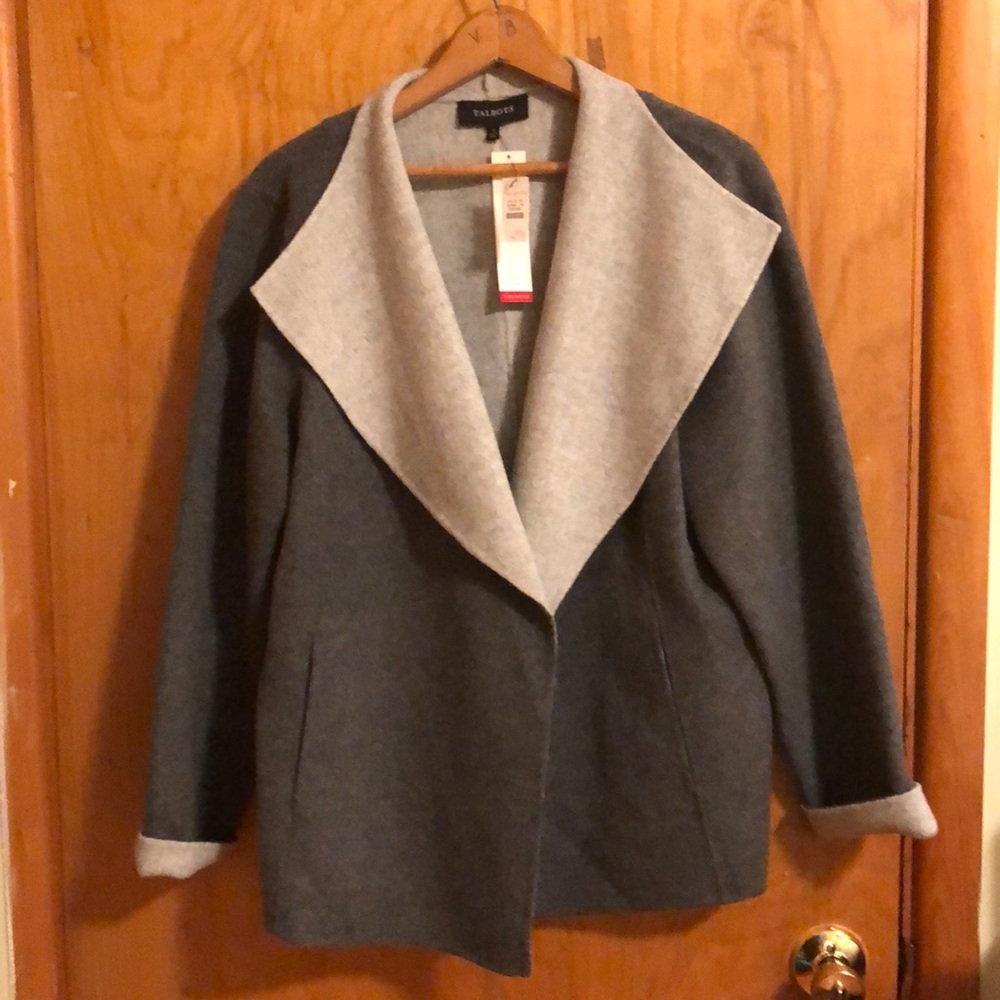 Talbots dk gray wool blazer w/lt grey interior.